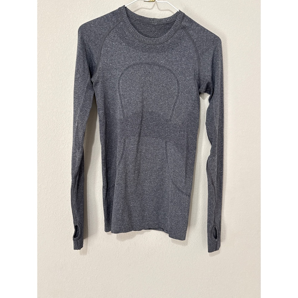 Lululemon Swiftly Tech Long Sleeve Women 4 Grey Heathered Crewneck Thumbholes